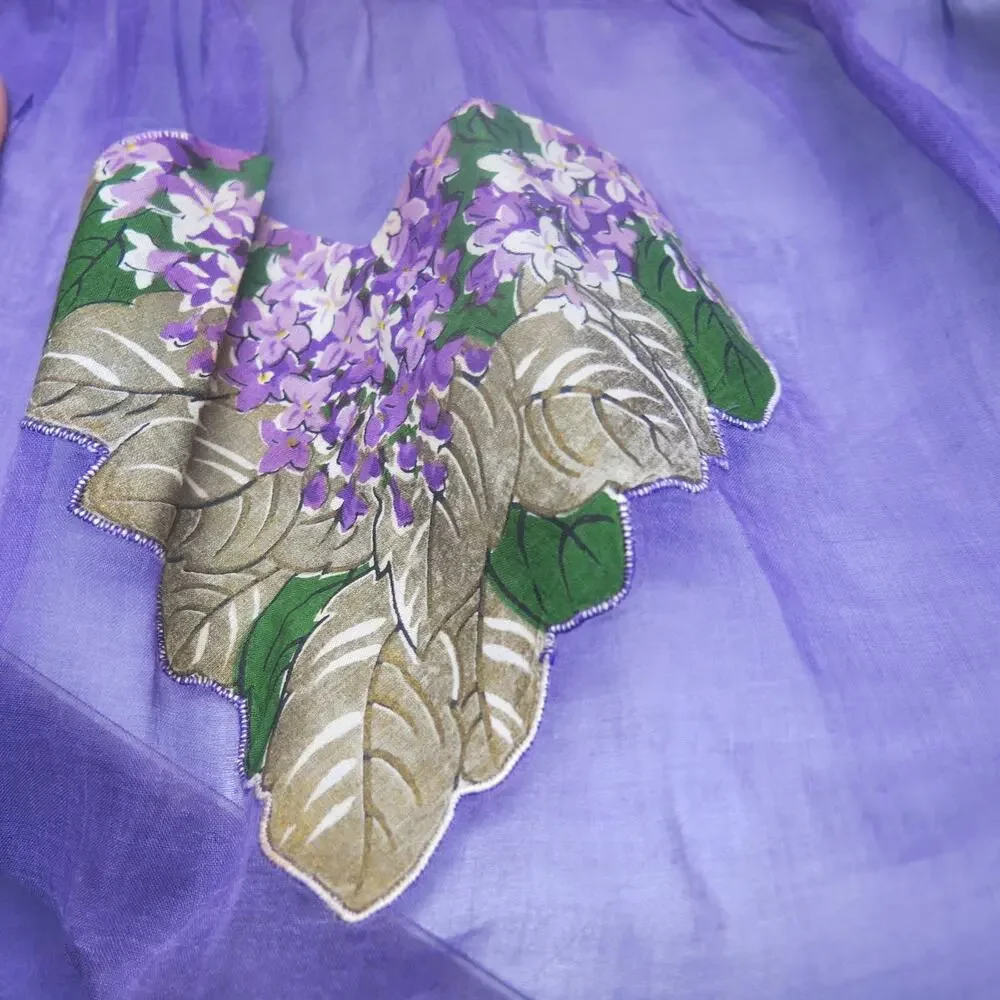 VINTAGE 1950/1960 Half Apron Handmade Organza Pocket Violets Purple